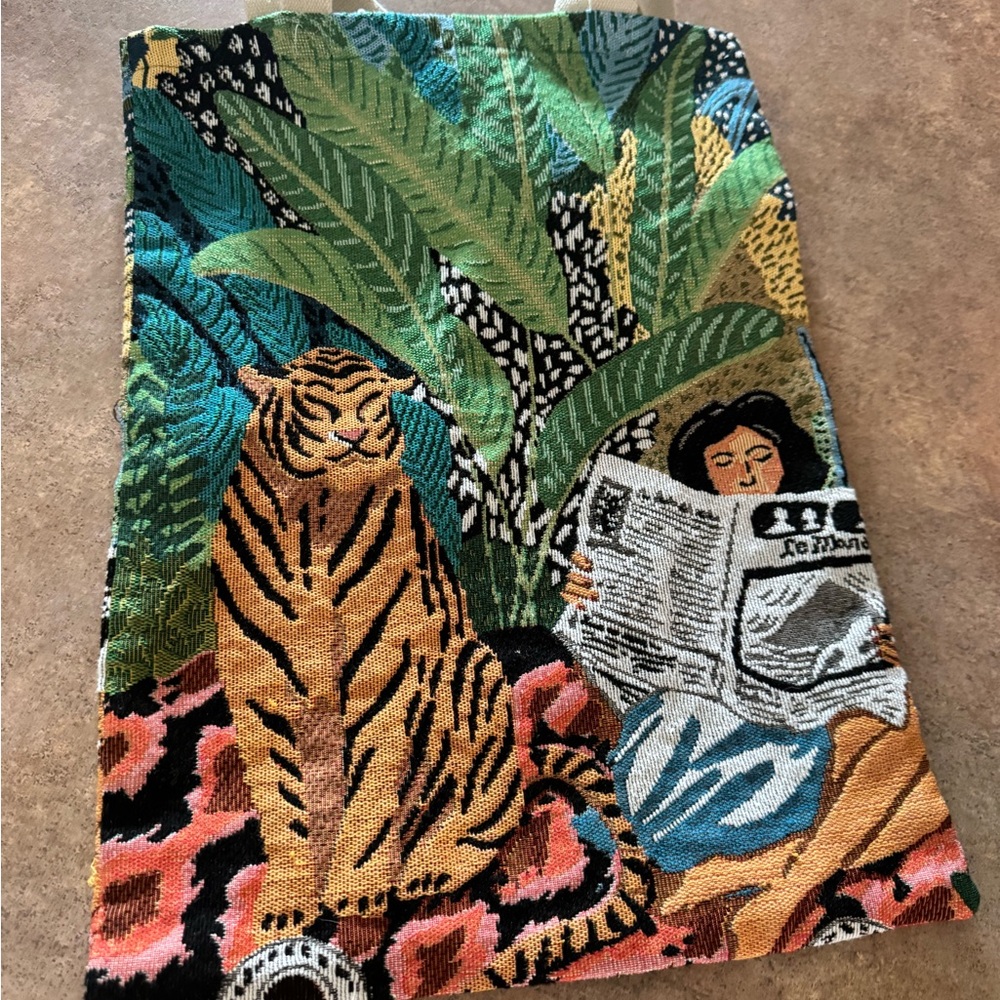 Tiger & Reader Tapestry Throw - Colorful Jungle Scene